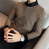 Threebooy Fake 2 Pieces Shirt Collar Casual Knit Sweater/Male Slim Fit Fashion High Quality Plaid Knit Shirt Male Casual Pullover 3XL 4XL