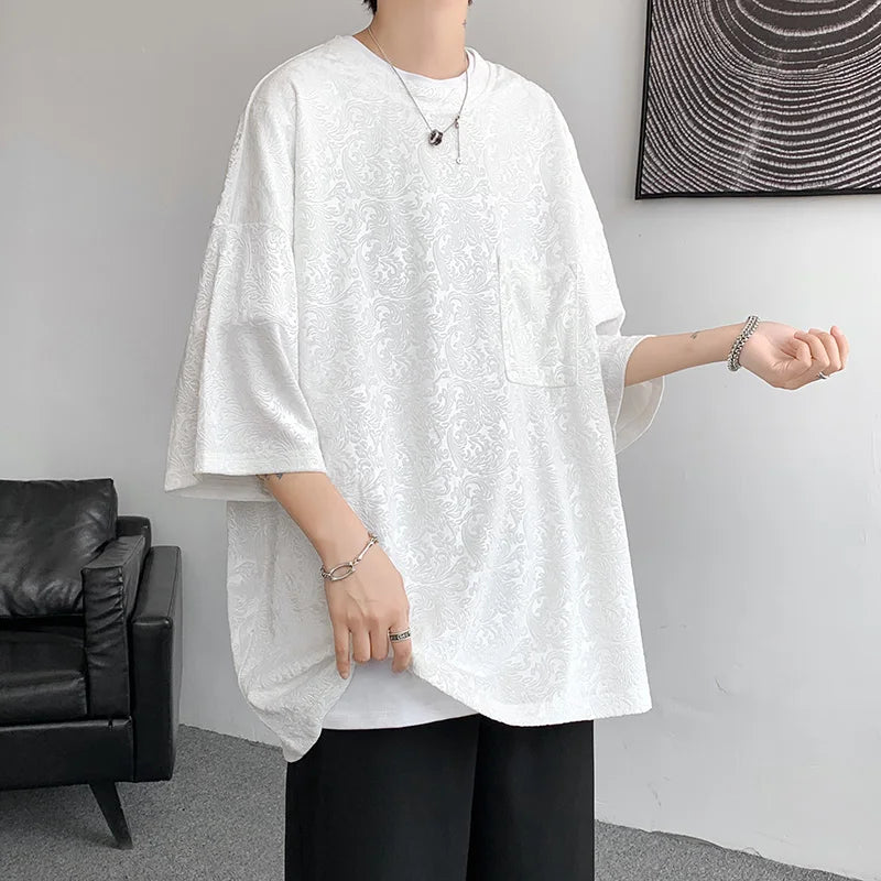 Threebooy Men Oversized Streetwear T Shirts Women Jacquard Design Summer Mens Fashions Harajuku T-Shirt Male Vintage Tees Female