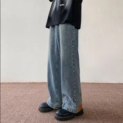 Threebooy American Style High Street Upside Down Design Sensibility Jeans European Hip Hop Streetwear Men's Fit Straight Leg Pants