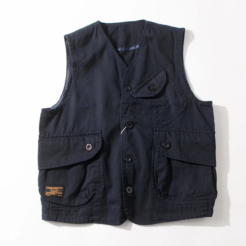 Threebooy  Janpanese Styles Men’s Workwear Vest Outdoor Lightweight Cargo Safari Fishing Vests Shooting Travel Cargo Vest with Pockets