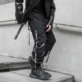 Threebooy Techwear Cargo Pants Men Joggers Black Cargo Trousers for Men Jogging Japanese Streetwear Hip Hop Hippie Gothic Ribbon