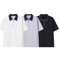 Threebooy  Contrast Color Turn-Down Collar Male T-Shirt Short Sleeve Men's Loose Fit Polo Shirt Summer New Menswear