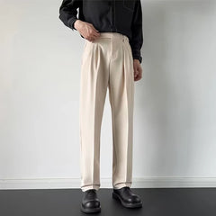 Threebooy  Men's Luxury Fitting Well Draped Baggy Suit Pants Casual Button Solid Color Straight Premium Dress Pants Urban Business Trousers