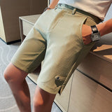 Threebooy Men Summer Shorts Korean Fashion Business Shorts Casual Chino Shorts Office Waffle Breathable Summer Clothing Solid Color 36