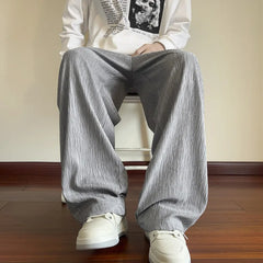 Threebooy  Summer Casual Pants Men Oversized Wide Leg Pants Men Japanese Streetwear Loose Ice Silk Pants Men Pleated Trousers M-3XL