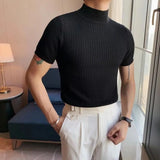 Threebooy Autumn New Short Sleeve Knitted Sweater Men Tops Clothing 2024 All Match Slim Fit Stretch Turtleneck Casual Pull Homme Pullovers