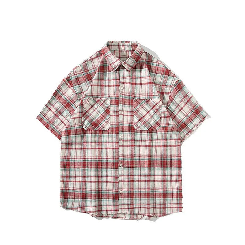 Threebooy Summer Men's Elegant Turn Collar Plaid Shirt Casual Street Wear Lapel Shirts For Men Vintage Vacation Blouse