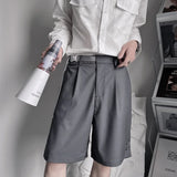 Threebooy Summer Suit Shorts Men Fashion Social Mens Dress Shorts Korean Loose Business Casual Shorts Mens Grey Black Office Formal Shorts