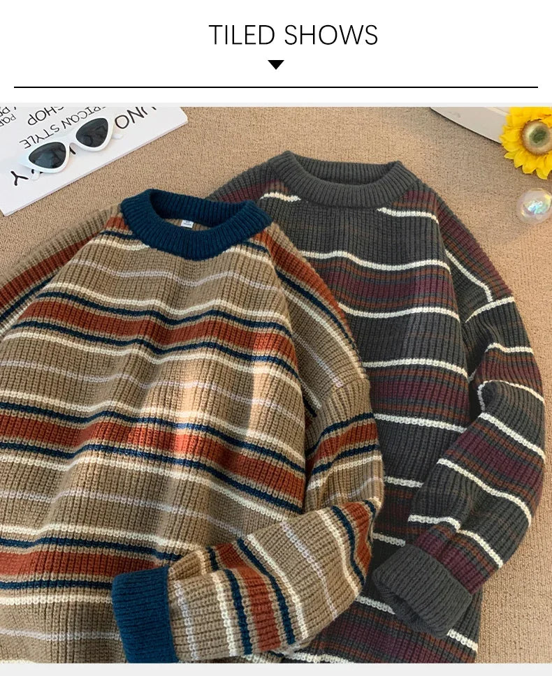 Threebooy Brand Winter Sweater Man 2025 Autumn Winter Loose O Neck Color Blocking O Neck Pullover Fashion Man Korean Clothes