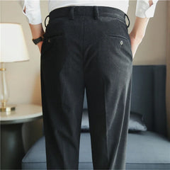 Threebooy  New Autumn and Winter Thick Striped Suit Pants Corduroy Casual Pants High-quality Slim Fit Business Office Formal Pants
