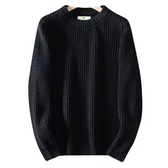 Threebooy  Autumn and Winter Fashionable Waffle Thread Round Neck Solid Long Sleeve Loose Relaxed Warm Inner Laydown Knitted Sweater