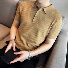 Threebooy  Fashion Slim Fit Men Knit Polo Shirt Short Sleeve Summer Thin Shirts Business T-Shirt Male Polo Shirt High Quality S-3XL