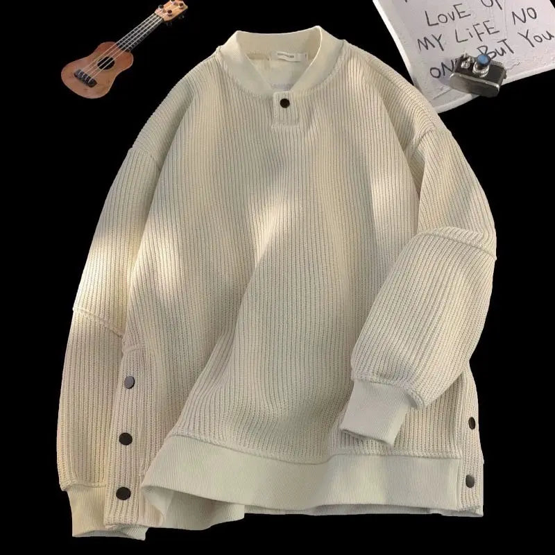 Threebooy  High Street Sweatshirt Casual Loose O-neck Long Sleeve Shirt for Men Spring 2025 New Streetwear Lazy Button Casual Pullover Top