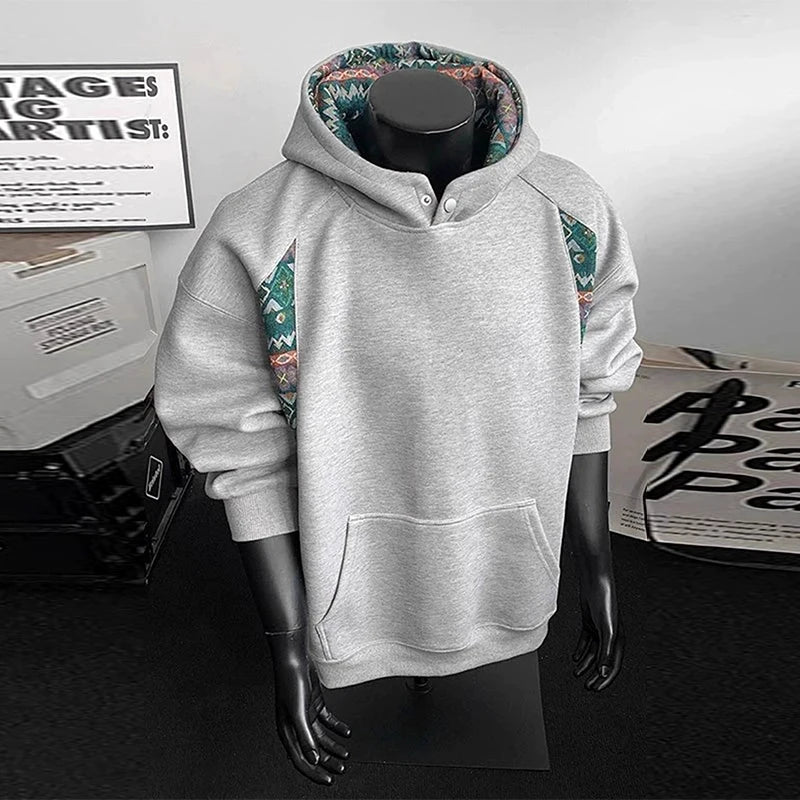 Threebooy  New American Retro Men's Hooded Sweatshirt Casual Harajuku Navy Patchwork Long Sleeve Pullover Autumn High Quality Hoodies M-3XL