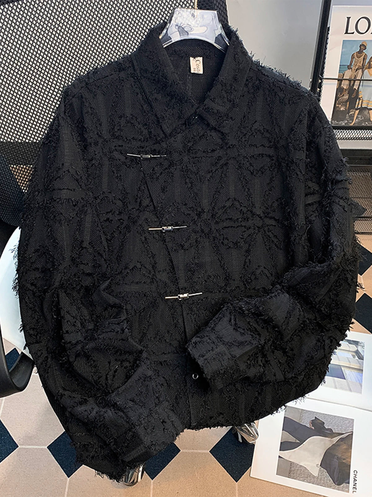 Threebooy Spring metal buttoned tassel long-sleeved shirt Korean style men women fashion style design loose drape shirt jacket Aesthetic