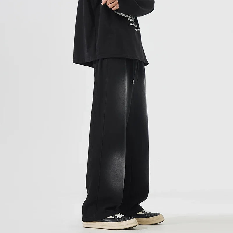 Threebooy  Autumn New Fashion Korean Men's Casual Pants Distressed Classic Black Baggy Straight Trousers Sweatpants Streetwear Male Clothes