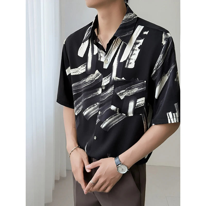 Threebooy Slim Fit Printed Shirt Men Comfortable Trendy Fashion Youth Casual Stylish Top 2025 New Hot Sale Modern Print Shirt short sleeve