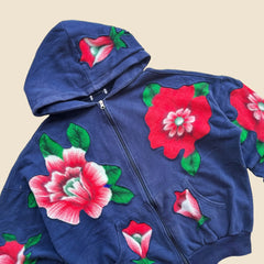 Threebooy Harajuku New Flowers Pattern Patchwork K Pop Clothes Hoodies Women Blue Retro Goth Sweatshirt Hoodie Casual Loose Zipper Hoodies