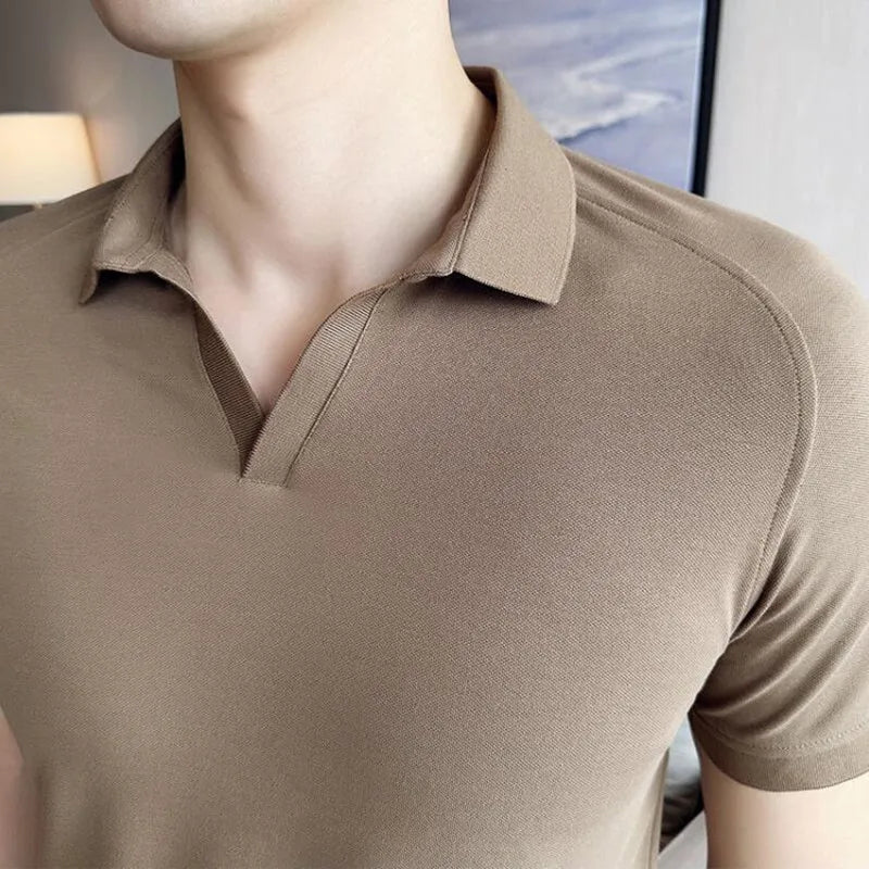 Threebooy Men's Casual Summer Polo Shirts/Male Slim Fit High Quality Business V-neck Short Sleeve Polo Shirts Puls Size M-5XL