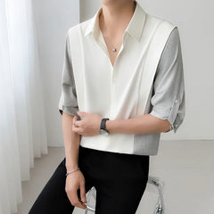 Threebooy Patchwork Mid Sleeve Shirt mens Novel Design High Quality Cool Comfort Fabric Summer Fashion Trendy Menswear