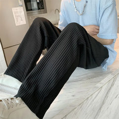 Threebooy Summer Pleated Pants Men Fashion Oversized Ice Silk Pants Men Japanese Streetwear Loose Straight Pants Mens Casual Trousers