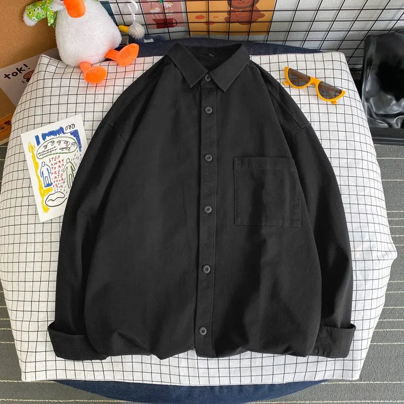 Threebooy New Men Luxury Korean Style Shirts Casual Long Sleeve Drapped Solid Color Button-down Cardigan Fashion Japanese Blouse 2025 New