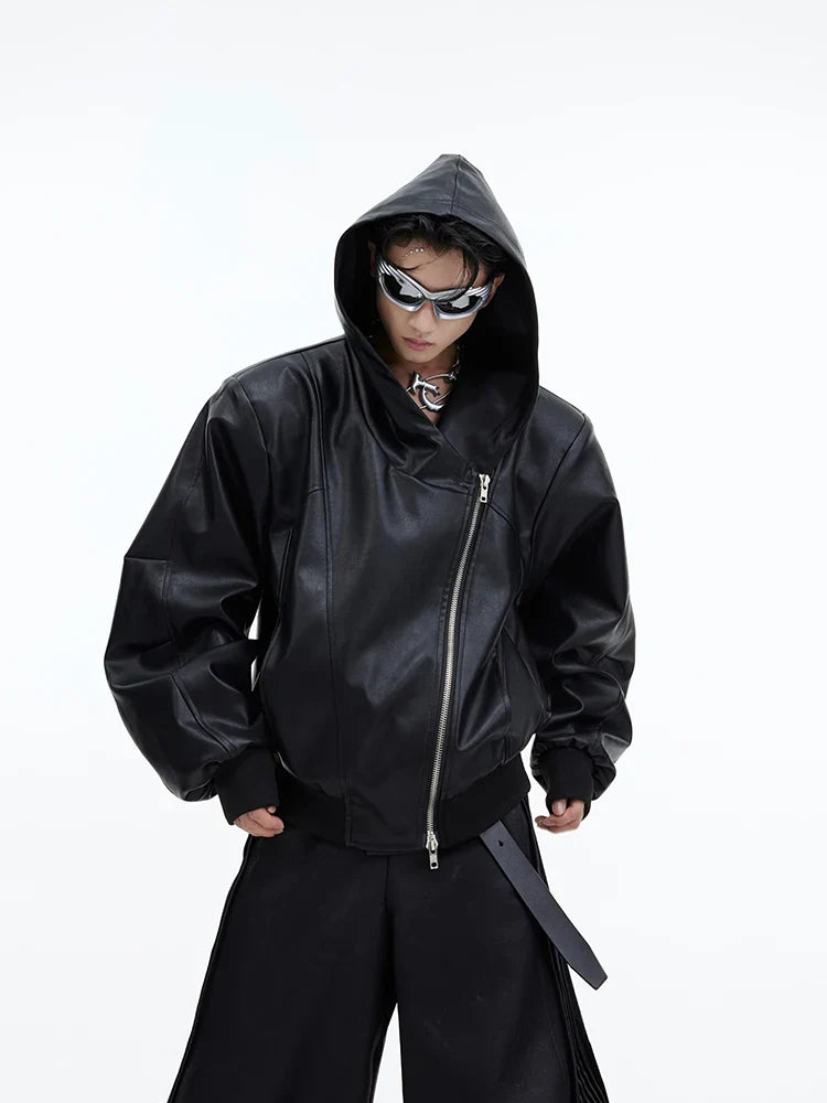 Threebooy Men's Maverick Hooded Faux Leather Jacket