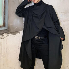 Threebooy Men Coats Long Sleeve Scarf Collar Trench Ponchos Cotton Outwear Solid Cloak Vintage Irregular Jackets Men Streetwear