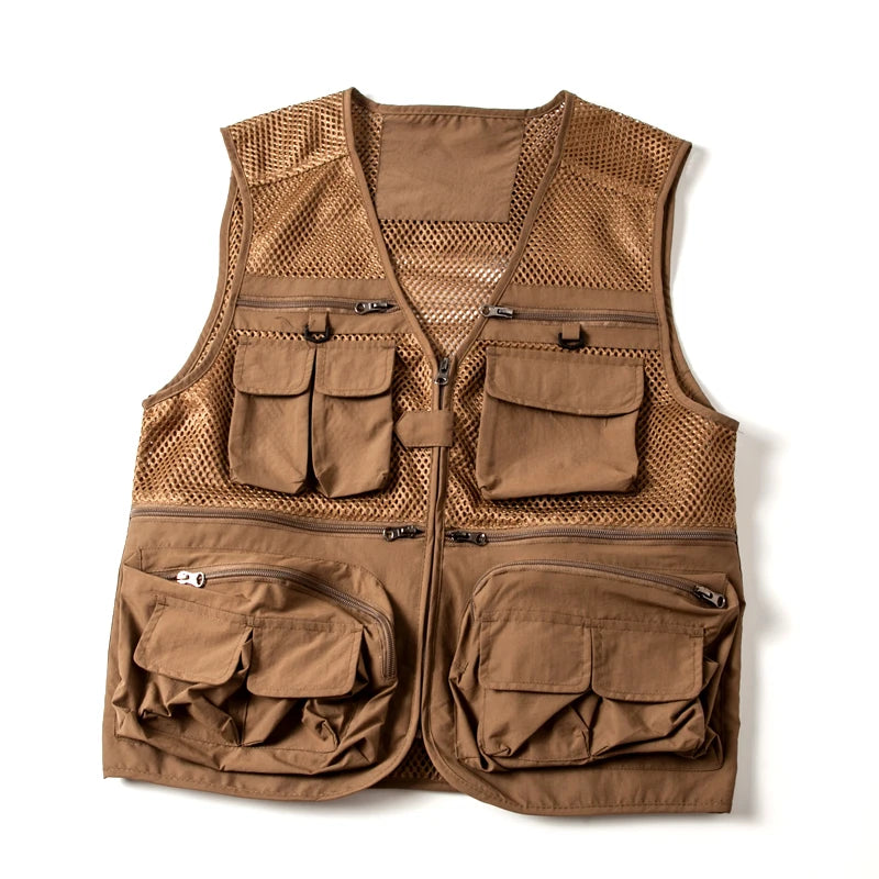 Threebooy Spring Summer Vest Thin Hollow Outdoor Leisure Multi-pocket Fishing Vest Photography Tooling Quick-drying Horse Clip Vest Jacket