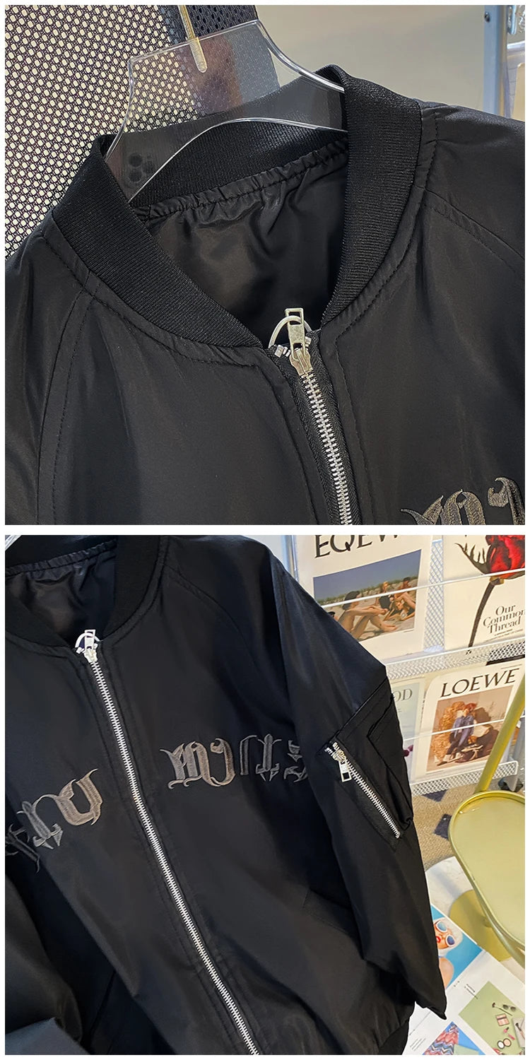 Threebooy American Casual Jacket Vintage Letter Embroidery Bomber Jacket Men's Spring Autumn High Street Vibe Casual Baseball Uniform Coat