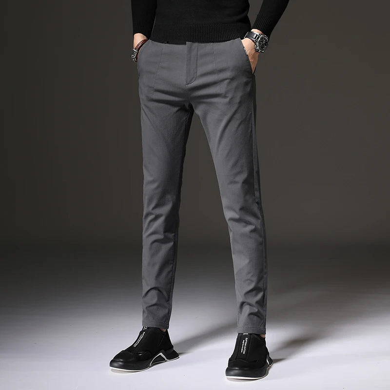 Threebooy  Men's Clothing New Casual Pants Solid Color Slim Comfortable Business Fashion Classic Korean Little Feet Trousers Male