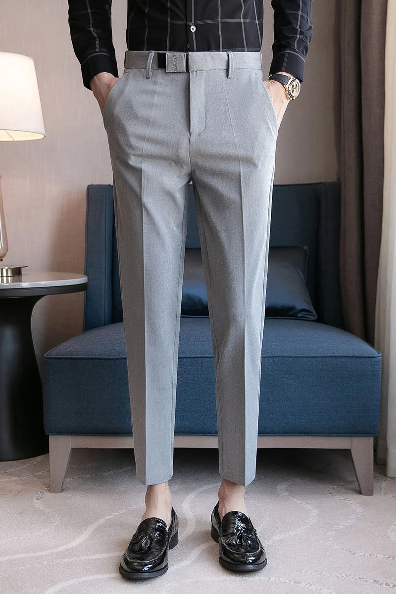 Threebooy Slim business suit pants men oversize loose straight pants solid color casual embroidery all-match classic trousers four seasons