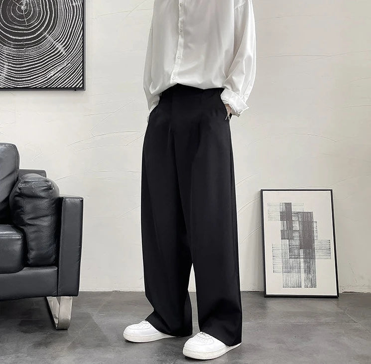 Threebooy Trousers For Men Brown Fluid Draped Baggy Stylish Tailoring Summer 2024 Man Suits Pants Clothing Premium Thin Casual Up
