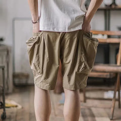 Threebooy Summer Cargo Pants Men's Vintage Belt Design Safari Style Shorts Fashion Casual Baggy Pocket Zipper Sports Knee Length Trousers