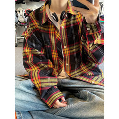 Threebooy Oversized Long Sleeved Shirt Men Retro Plaid Shirt Men Japanese Streetwear Loose Casual Shirt Mens Vintage Shirts Plus Size 5XL