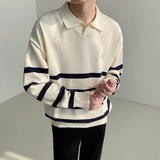 Threebooy Long Sleeve T-shirts Men Striped Korean Fashion All-match Knitted Simple Business Outwear All-match Streetwear Designed Clothing