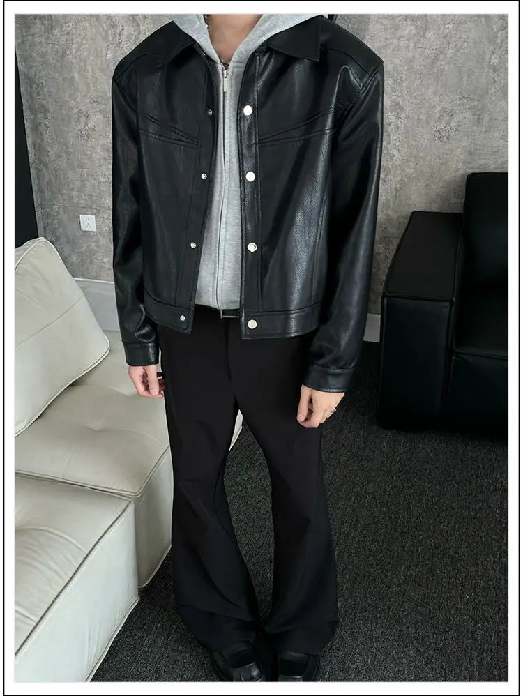 Threebooy American Street High-end Coat Trendy Leather Jacket Korean Elegant 2025 Spring Men's New PU Lapel Slim Loose Jacket Aesthetic