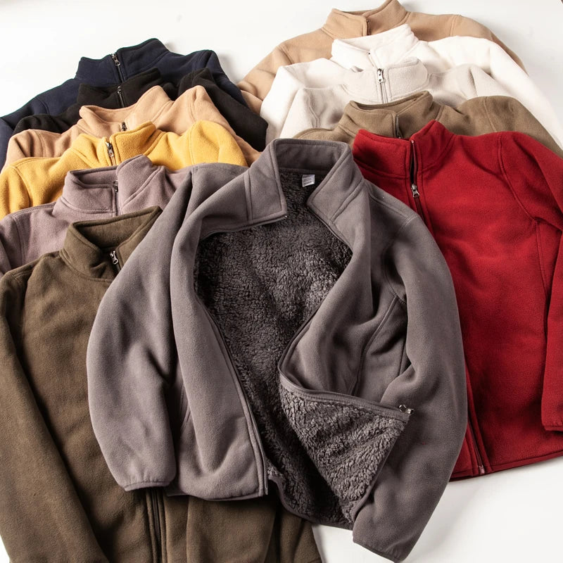 Threebooy American Warm Fleece Sweatshirt Imitation Lamb Velvet Coat Korean Autumn Winter Men's Thickened Simple Zipper Up Lapel Jacket