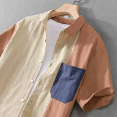 Threebooy Men's Clothing Summer Short Sleeve Lapel Contrasting Colors Thin Casual Trend Korean Version Loose Vintage Fashion Shirt