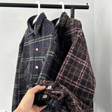 Threebooy Oversized Woven Shirt Men Fashion Retro Casual Plaid Shirts Mens Streetwear Korean Loose Long-sleeved Shirt Men M-2XL