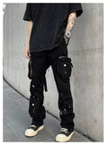 Threebooy Street Strap Speckled Ink Pocket Stereoscopic Cut Micro Horn Workwear Pants Hip Hop High Street Punk y2k streetwear Stacked Casual Pants