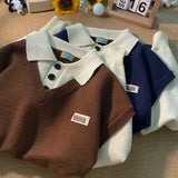 Threebooy  fake two piece sweater design sense, small number, autumn and winter new loose polo collar knitted coat, large