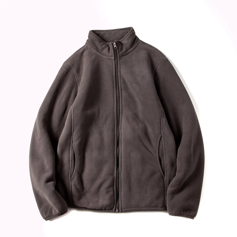 Threebooy American Warm Fleece Sweatshirt Imitation Lamb Velvet Coat Korean Autumn Winter Men's Thickened Simple Zipper Up Lapel Jacket
