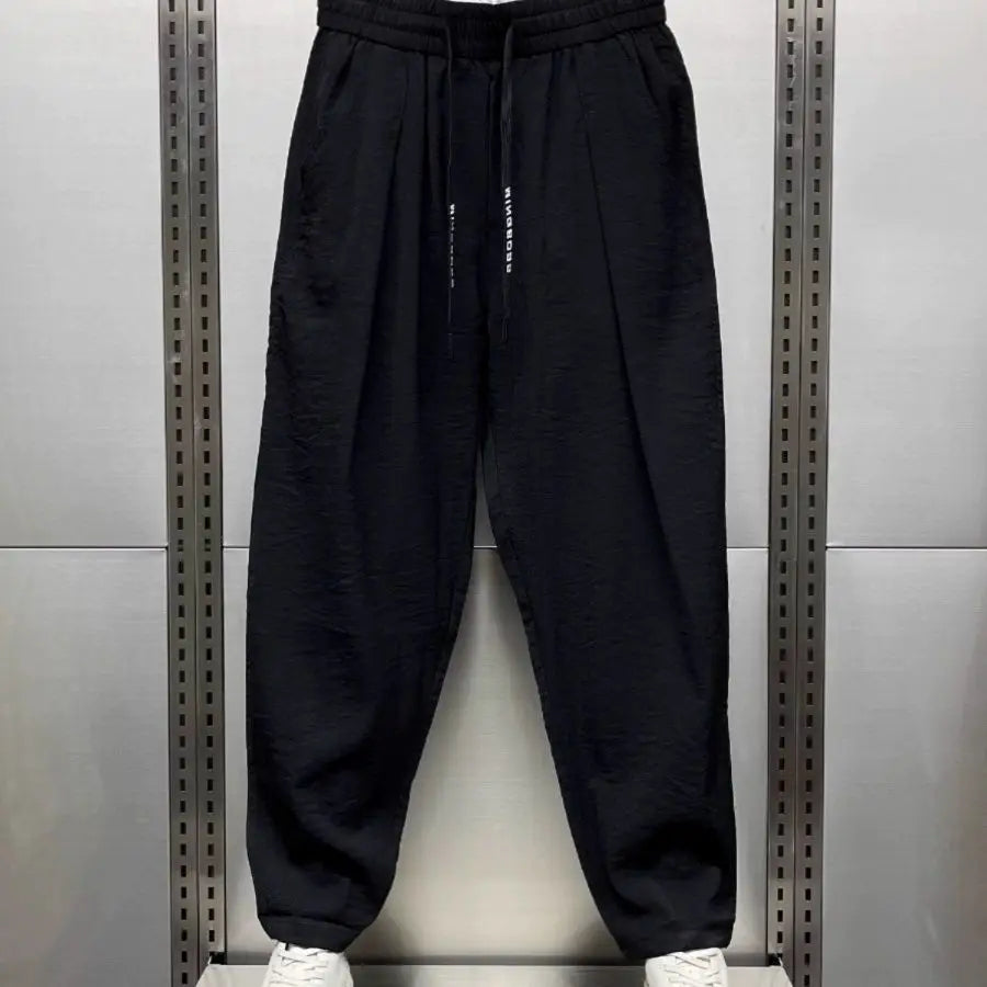 Threebooy  Spring Autumn New Fashion Cotton Hemp Solid Men's Clothing Loose Loose Korean Elastic Waist Chaopai Versatile Y2K Carrot Pants
