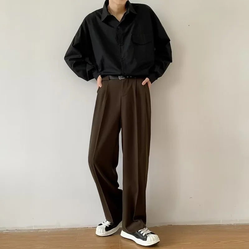 Threebooy Brown Black Suit Pants Men Slim Fit Fashion Social Mens Dress Pants Korean Casual Straight Pants Mens Office Formal Trousers