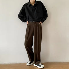 Threebooy Brown Black Suit Pants Men Slim Fit Fashion Social Mens Dress Pants Korean Casual Straight Pants Mens Office Formal Trousers