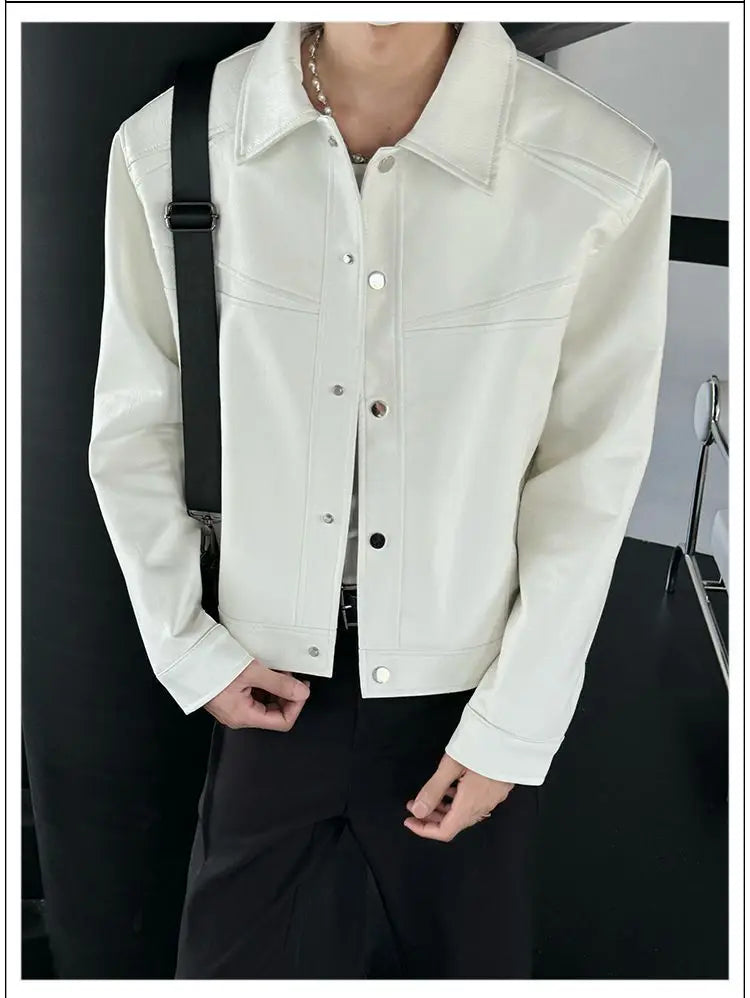 Threebooy American Street High-end Coat Trendy Leather Jacket Korean Elegant 2025 Spring Men's New PU Lapel Slim Loose Jacket Aesthetic