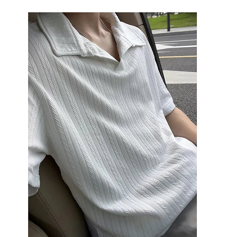 Threebooy Mens Soft Comfortable Polo Shirt Collared Knit Summer Solid Classic Simple Casual Short Sleeve Breathable Fabric Plain T Shirt