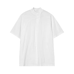 Threebooy Minimalist Retro Top Chinese Stand Collar Irregular Splicing Niche T-shirt Round Neck Simple Solid Color Short Sleeves Tees Men