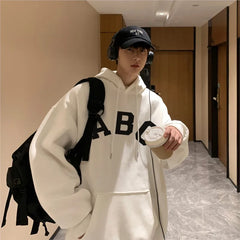 Threebooy Letter Print ABC Men's Hoodies 2025 Autumn new sudadera hombre Korean Fashion Harajuku Pullover Hip Hop Long Sleeve Hooded
